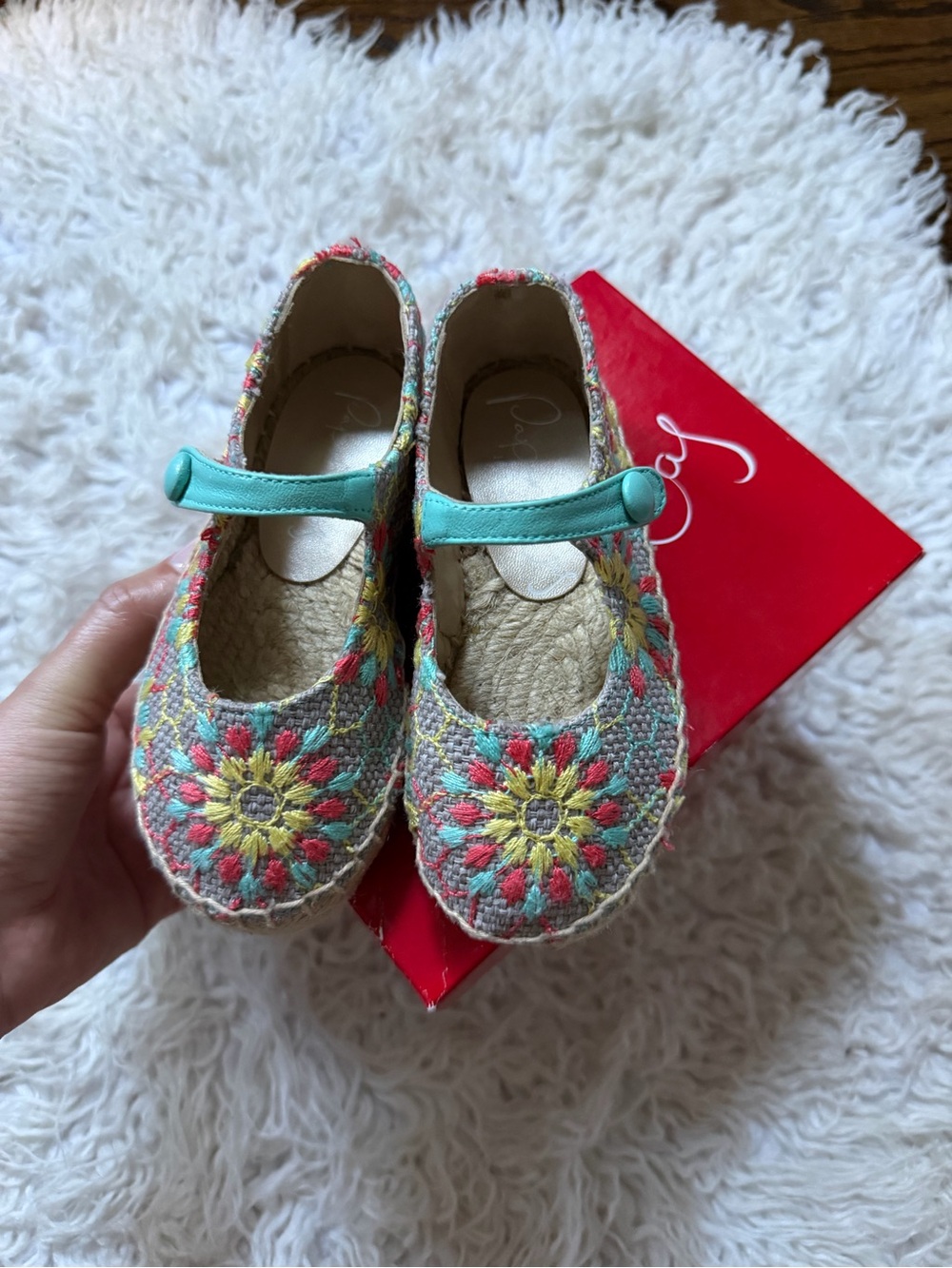 Girls Floral Crochet Mary Jane Shoes - Turquoise Strap